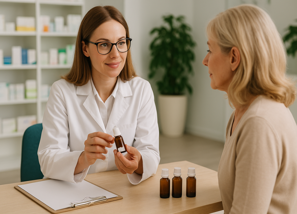 Beratung einer Kundin zum Thema Homöopathie - KI‑generiert