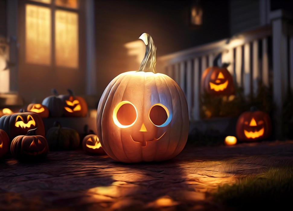 Halloween Bild mit mehreren Kürbisen